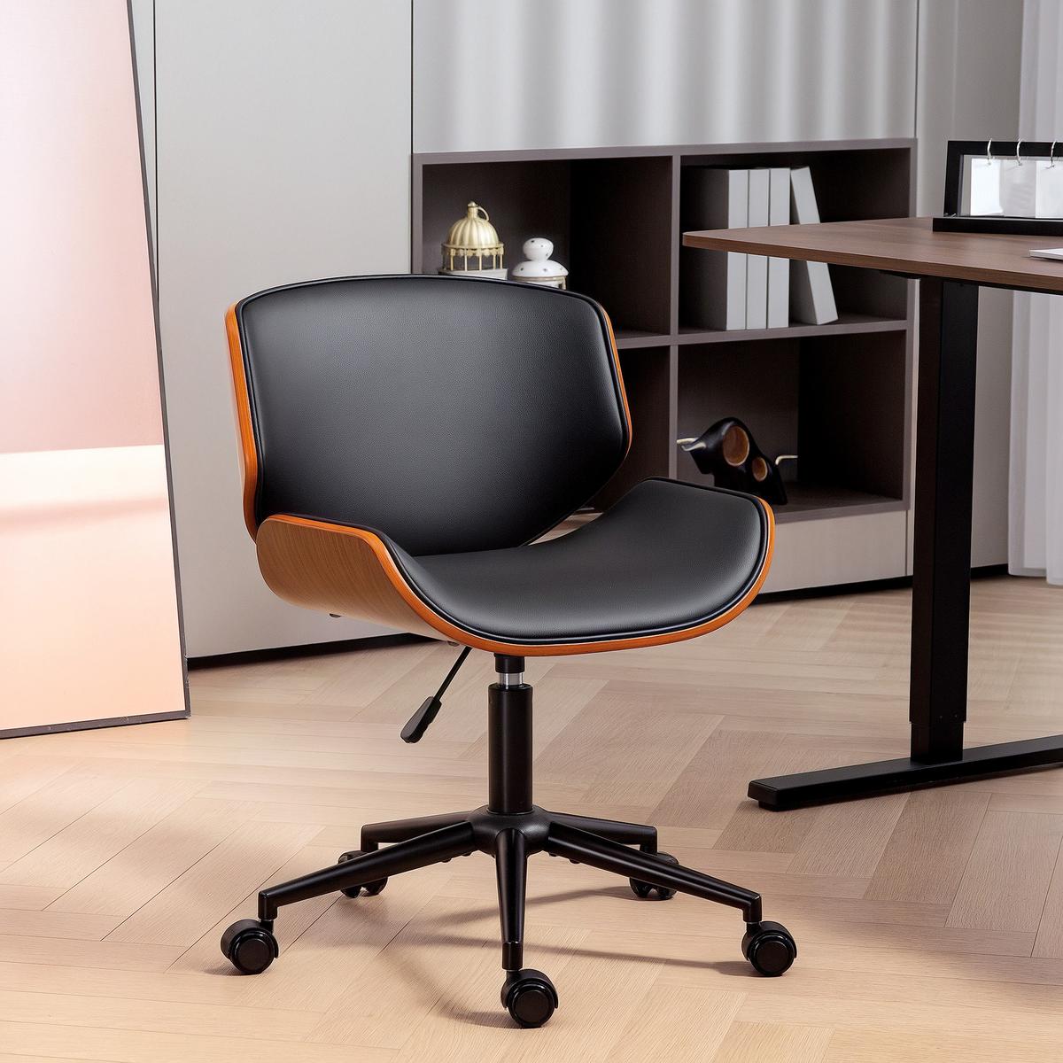 DREHSTUHL Matt Schwarz, Braun - Schwarz, Holz/Kunststoff (52/84/54cm) - HOMCOM