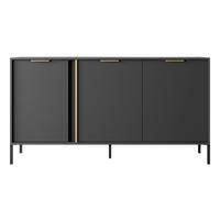 SIDEBOARD Catanian 3T Grau 153,1/81,4/39,5 cm – mit goldenen Griffen und schwarzen Beinen - Schwarz/Grau, Holzwerkstoff/Metall (153.1/81.4/39.5cm) - AX Living