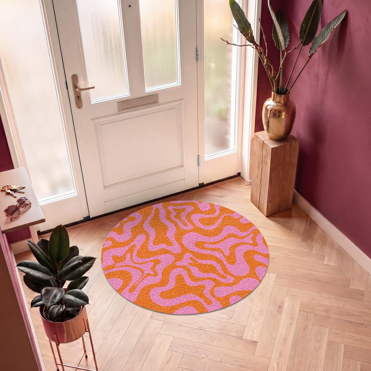 FUSSMATTE Muster - Rosa - Orange - Abstrakt - Modern Türmatte 120x120 cm - Pink, Kunststoff (120/0.4cm) - MuchoWow