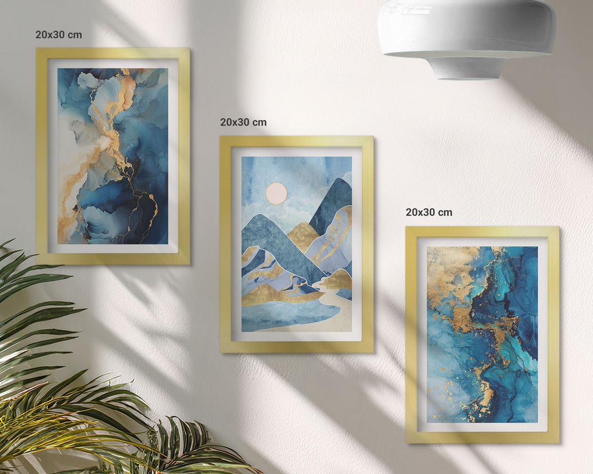 BILDER SET 3er Set - 20x30 cm Goldrahmen - Abstrakte Muster der Blue Mountains - Goldfarben, Kunststoff (20/30cm) - TULUP