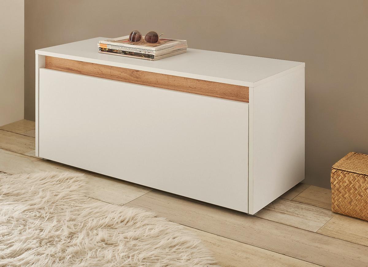 GARDEROBENBANK weiß, Eiche Wotan 100 cm, Sitzbank mit Stauraum - Eiche Wotan/Silberfarben, Holzwerkstoff/Kunststoff (100/45/40cm) - Furn.Design