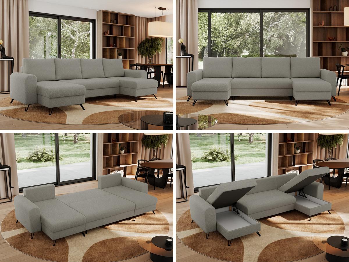 WOHNLANDSCHAFT AXEL U Boucle Hellgrau - Hellgrau/Schwarz, Textil/Metall (312/90/140cm) - MKS