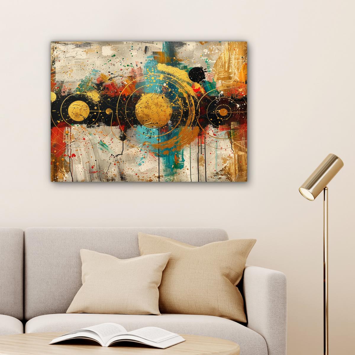 LEINWANDBILD Abstrakt - Kunst - Gold - Modern Wandbilder 80x60 cm - Multicolor, Textil (80/60cm) - MuchoWow