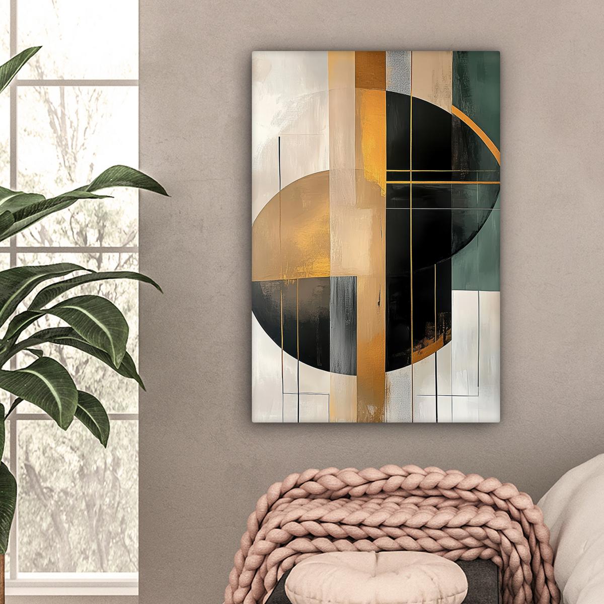 LEINWANDBILD Abstrakt - Gold - Bronze - Grün - Formen - Modern Wanddeko Schlafzimmer 60x90 cm - Multicolor, Textil (60/90cm) - MuchoWow