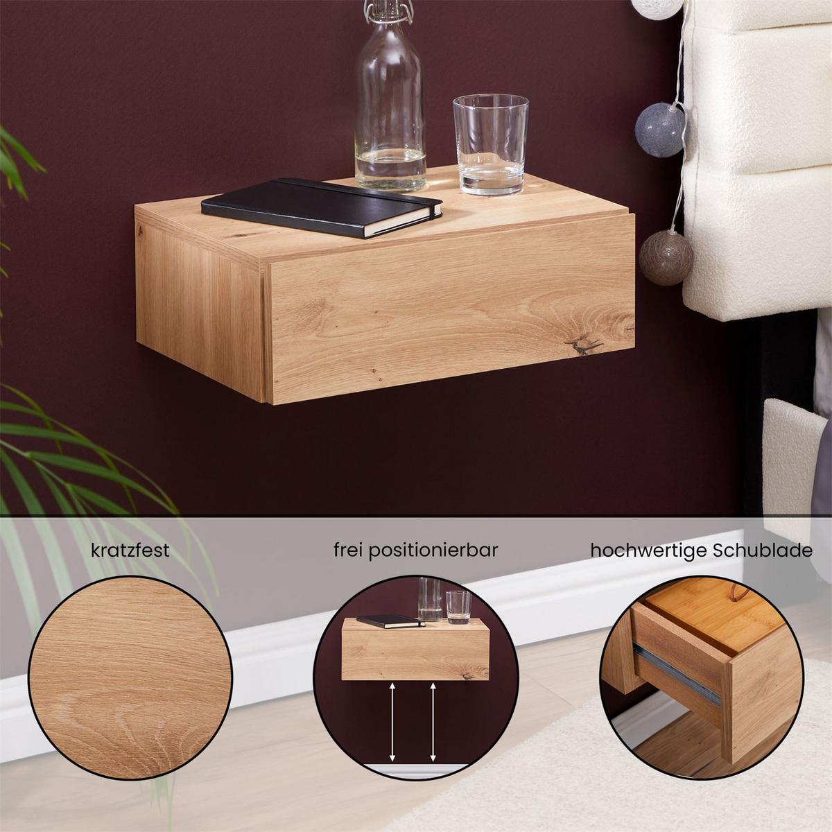 HÄNGENDER NACHTTISCH ANNE - Eiche Artisan, Holzwerkstoff (42/14/30cm) - CARO-Möbel