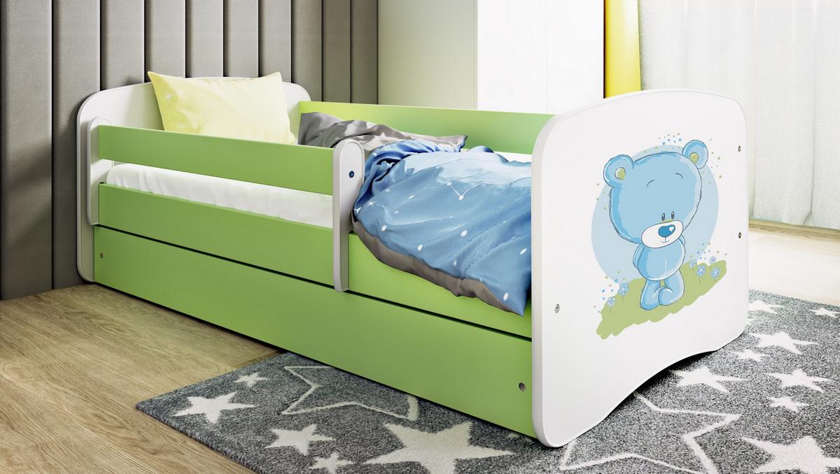 KINDERBETT blauer Teddybär Blumen mit Schublade und Matratze 140/70 - Grün, Holzwerkstoff (70/140cm) - RAUMHIRSCH FURNITURE