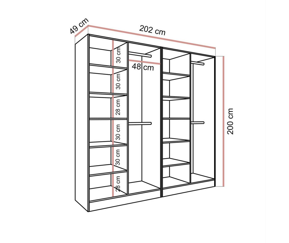 KLEIDERSCHRANK SANDBOX KASHMIR 200 202/49/200 cm Kaschmir / Kaschmir + schwarzes Glas ohne LED ohne Zusatzböden - Kaschmir/Schwarz, Holzwerkstoff/Kunststoff (202/200/49cm) - Lookway
