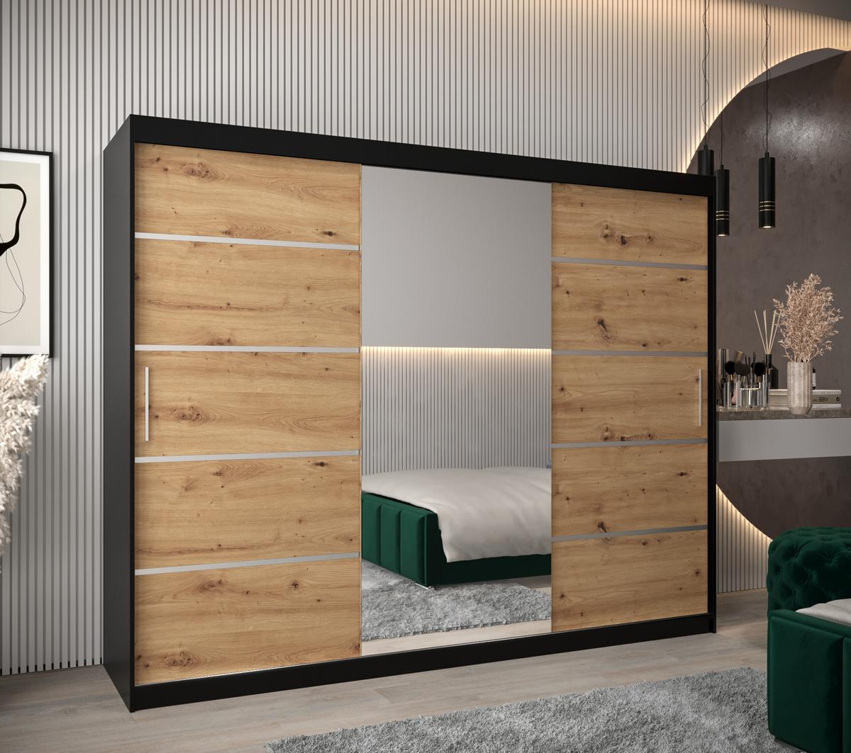 SCHWEBETÜRENSCHRANK 200/250/62 3-türig - Silberfarben/Schwarz, Holz/Kunststoff (250/200/62cm) - MÖBEL KRYSPOL