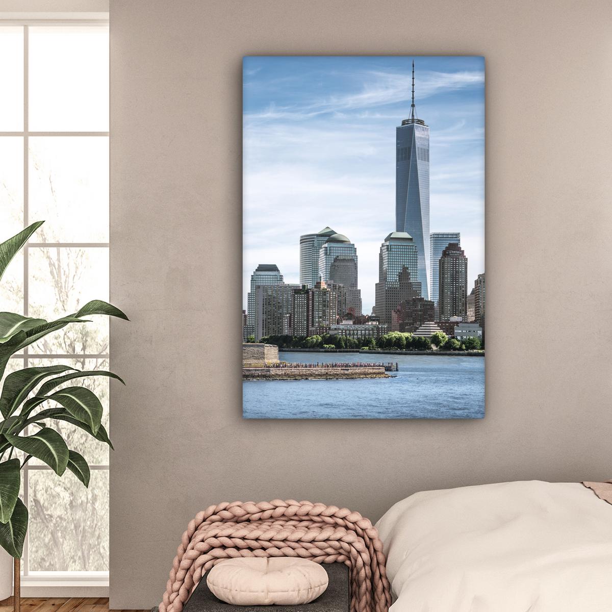 LEINWANDBILD New York - Freiheitsstatue - Wasser Deko XXL 80x120 cm - Hellblau, Textil (80/120cm) - MuchoWow