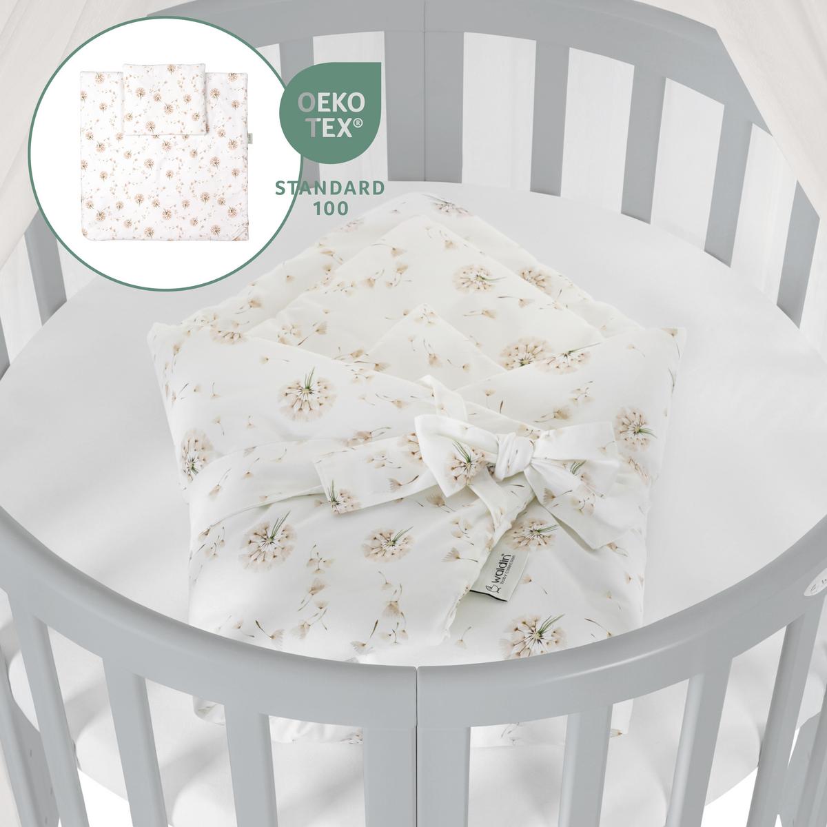 BABYBETT GREY OVAL 7in1 mit Matratze und Himmelset - Champagner/Grau, Holz/Textil (73/125cm) - waldin