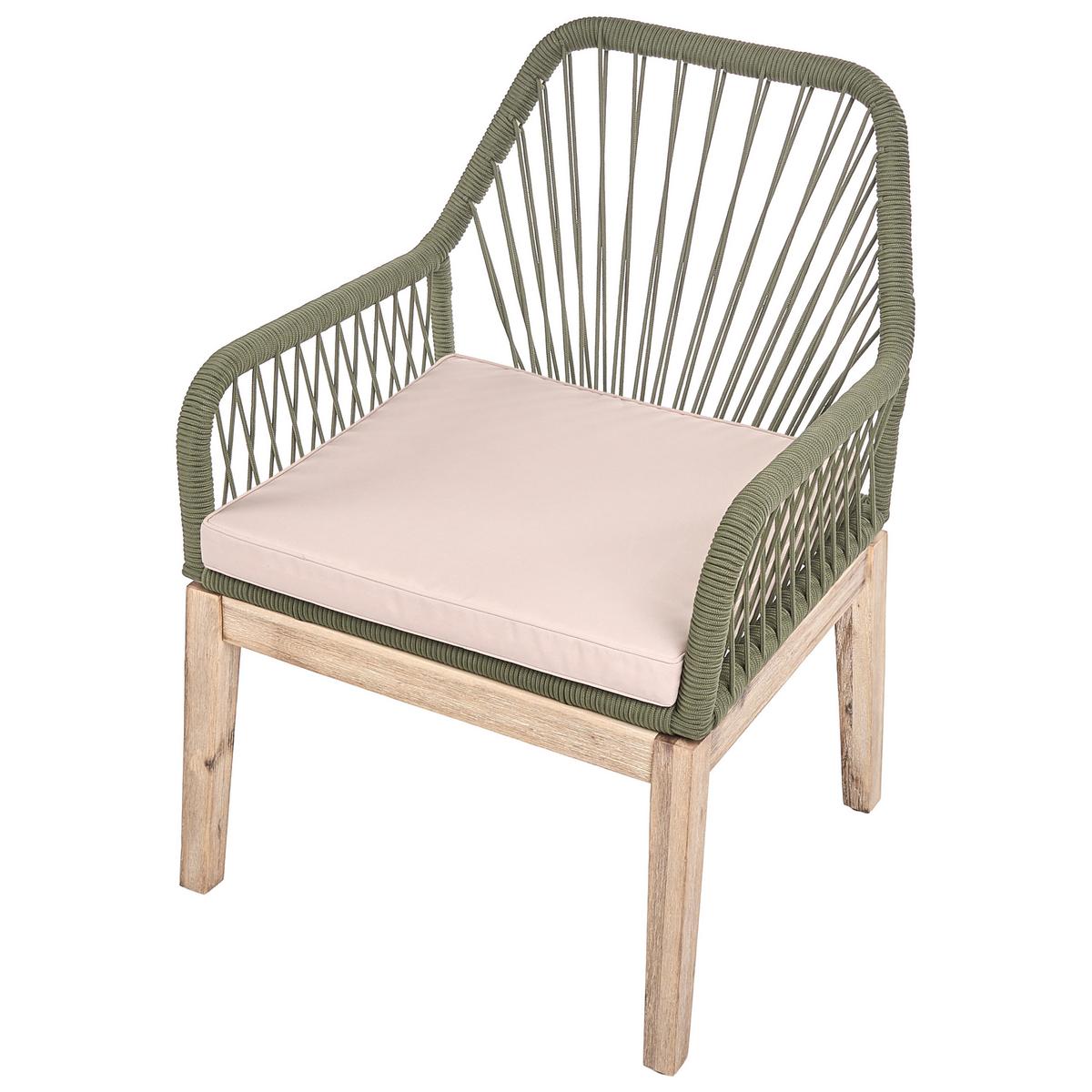 GARTENSTUHL 2er-Set und Sitzkissen Olivgrün Olbia - Beige/Braun, Holz (64/89/71cm) - Beliani