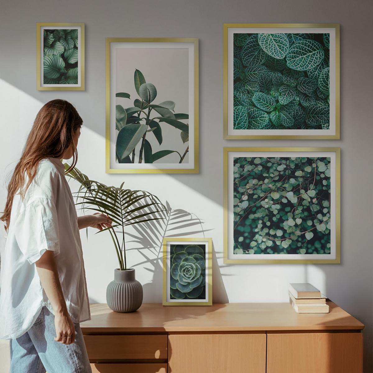 BILDER SET 5er Set - 50x50 cm & 20x30 cm & 40x60 cm Goldrahmen - Grüne Wälder, kristallklares Wasser - Goldfarben, Kunststoff (40/60cm) - TULUP