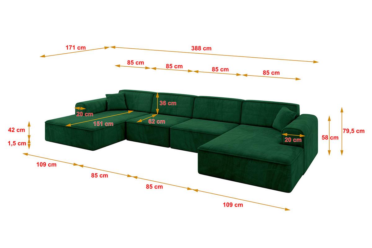 WOHNLANDSCHAFT IREA-U2-v3 - 388x171x79 cm Grün - Grün, Holzwerkstoff/Textil (388/79/171cm) - ALTDECOR