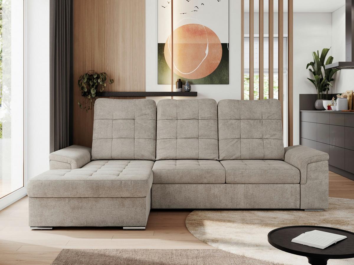 ECKSOFA MADRITO L - Beige Struktur - Links - Beige/Silberfarben, Textil/Metall (160/256cm)
