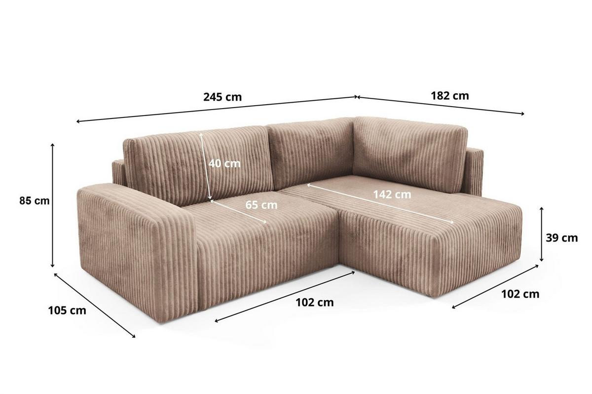 ECKSOFA Natalia Xl - Grau, Holzwerkstoff/Textil (182/245cm) - Fun Möbel