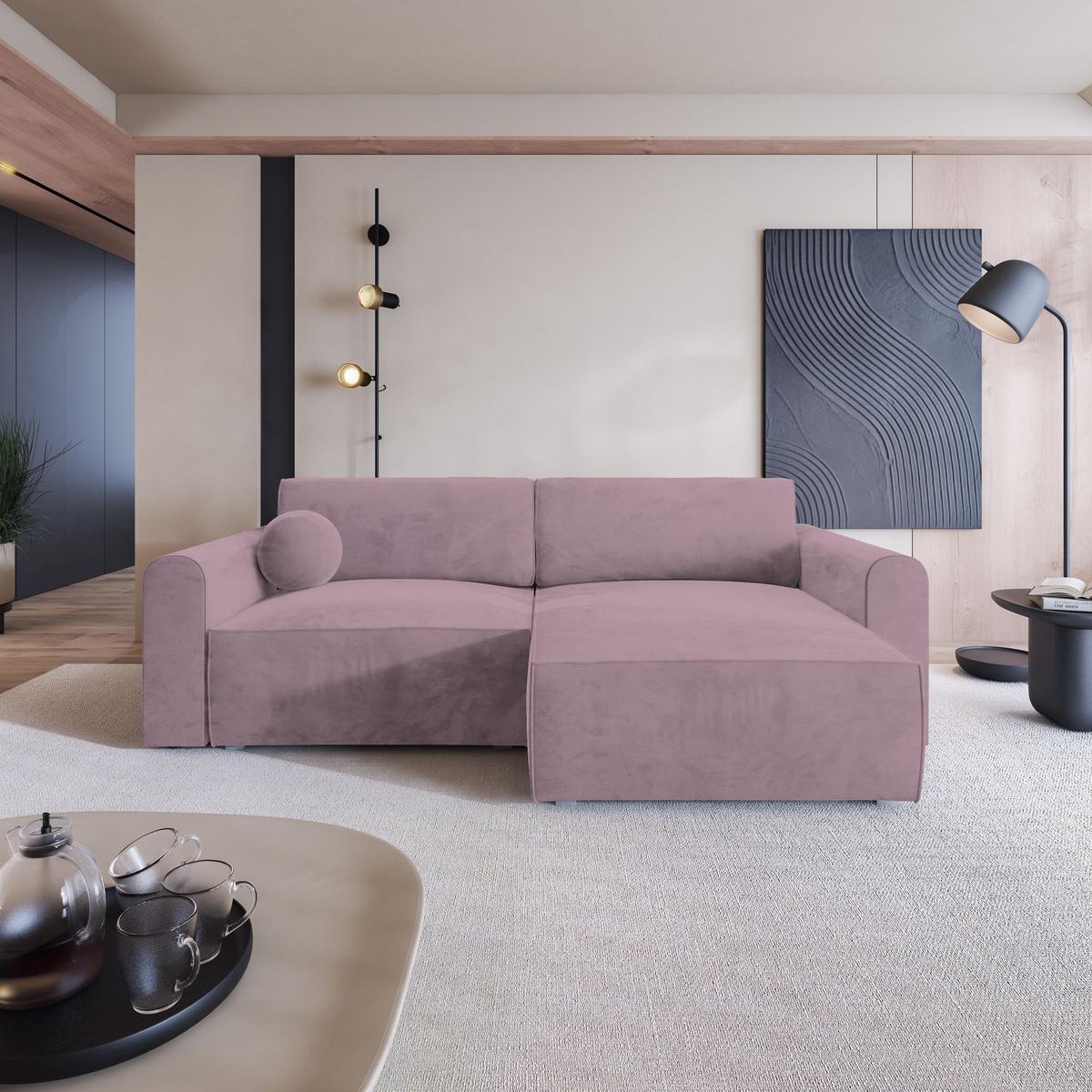 ECKSOFA FIANO M Lila Velours-Stoff mit Schlaffunktion - Lila/Grau, Holz/Kunststoff (245/148cm) - MASSENO