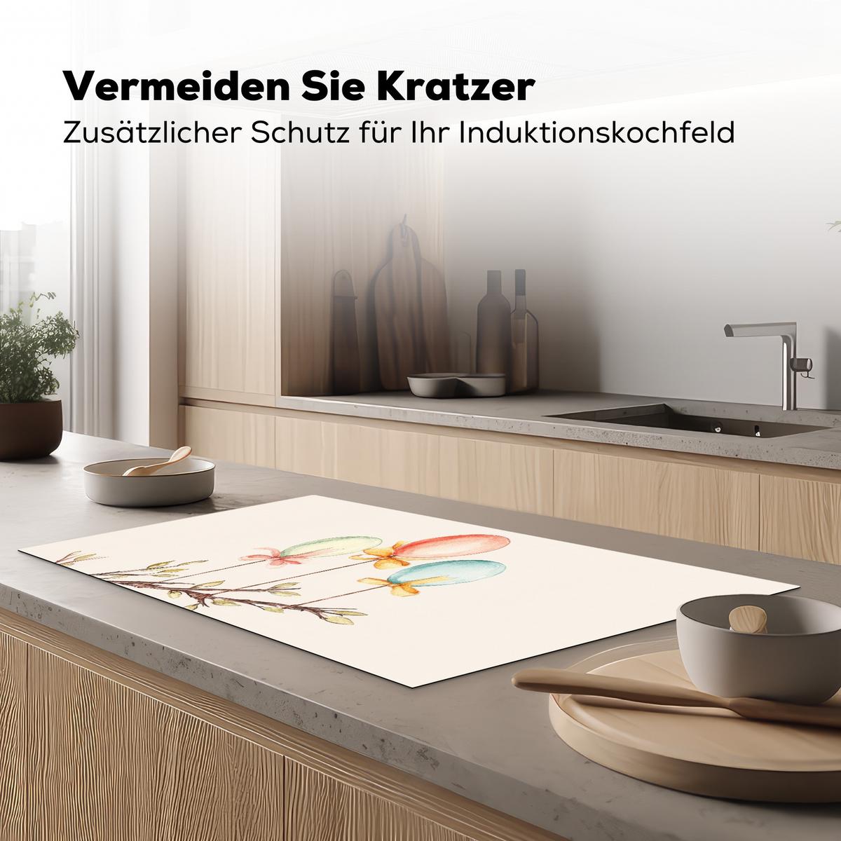 HERDABDECKPLATTE Osterkuchen - Schleife - Eier Ceranfeldabdeckung 90x52 cm - Creme, Kunststoff (90/52/0.2cm) - MuchoWow