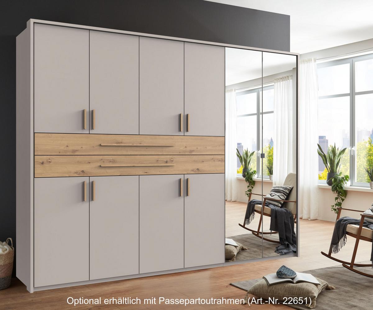 DREHTÜRENSCHRANK B270/H208/T58 cm Beige Grau, Kleiderschrank mit 2 Spiegeltüren, 2 großen Schubkästen & Griffen in Eiche Artisan Dekor / 22648 - Greige/Eiche Artisan, Holzwerkstoff/Kunststoff (270/208/58cm) - luma-home