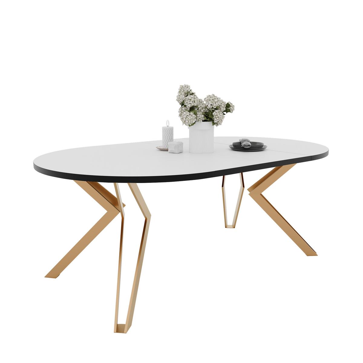 ESSTISCH ausziehbar aus MDF, Weiß - Goldfarben/Weiß, Holzwerkstoff (100/100/76cm) - Idohome