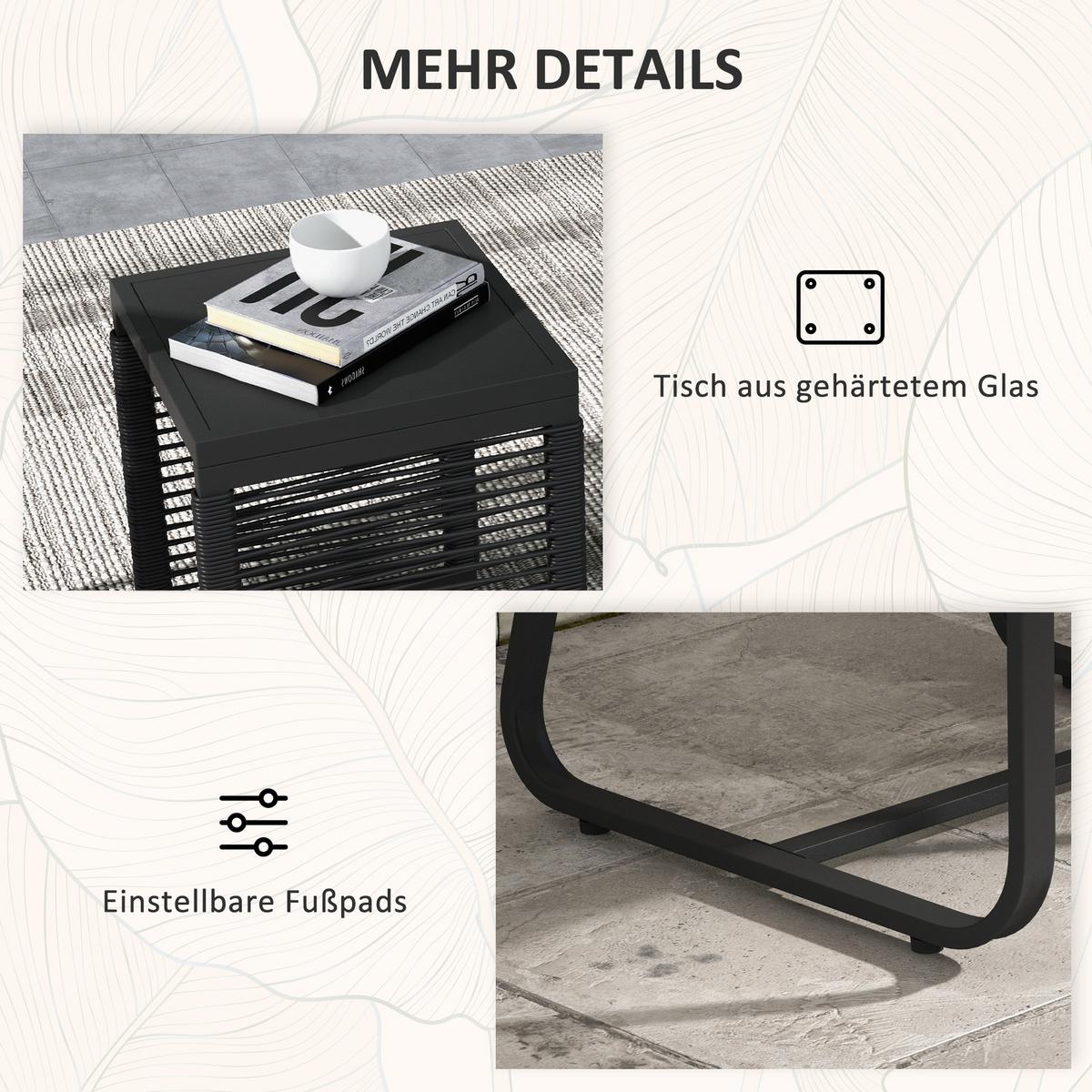 SITZGRUPPE, 3-tlg., Rattan Gartenmöbel-Set,Gartengarnitur mit 2 Gartenstühle - Schwarz, Kunststoff - Outsunny
