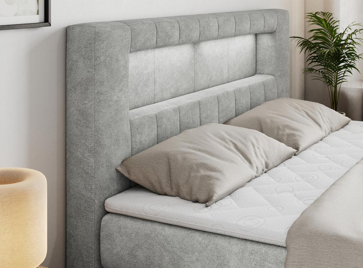 BOXSPRINGBETT GOLD-5 KING LED 200/200 Hellgrau Struktur - H3 - Hellgrau, Holz/Textil (200/200cm) - MKS