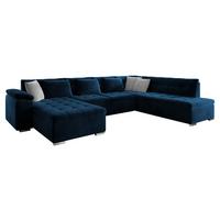 WOHNLANDSCHAFT Niko Bis, Seite: Links - Dunkelblau, Holz/Textil (348/76/205cm) - MIRJAN24