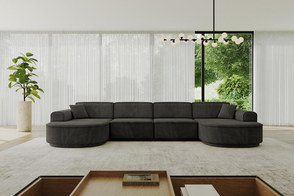 WOHNLANDSCHAFT MARI-U2-v3 - 388x171x83 cm Schwarz Velours - Schwarz, Holzwerkstoff/Kunststoff (388/83/171cm) - ALTDECOR