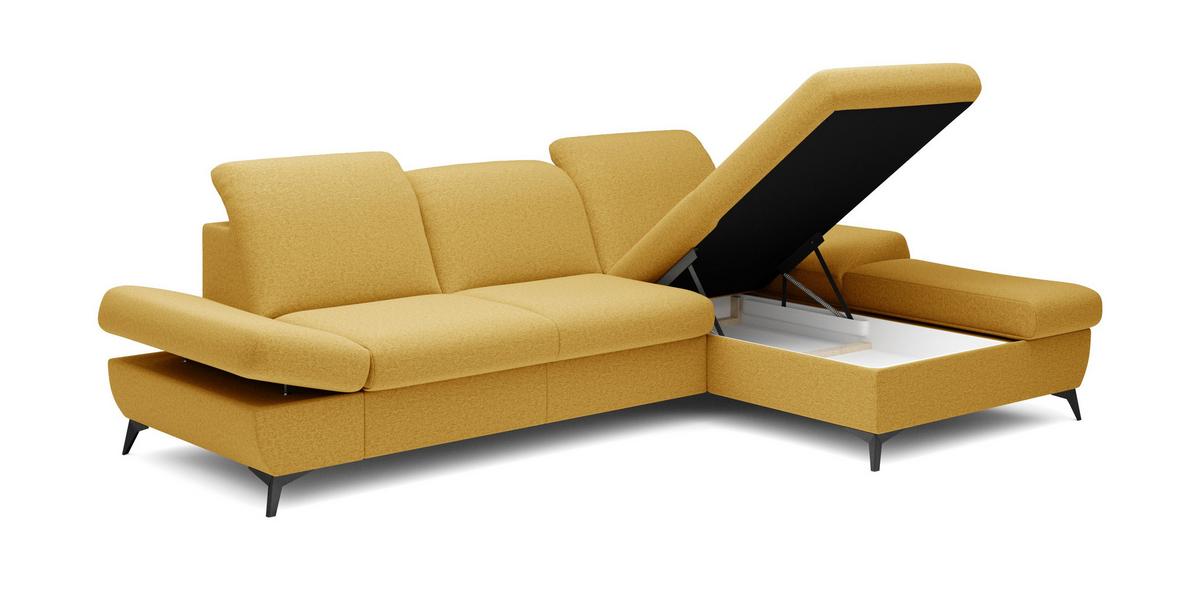 ECKSOFA FELICE R-S Gelb Geflochtener Stoff mit Schlaffunktion - Gelb, Holz (284/166cm) - MASSENO