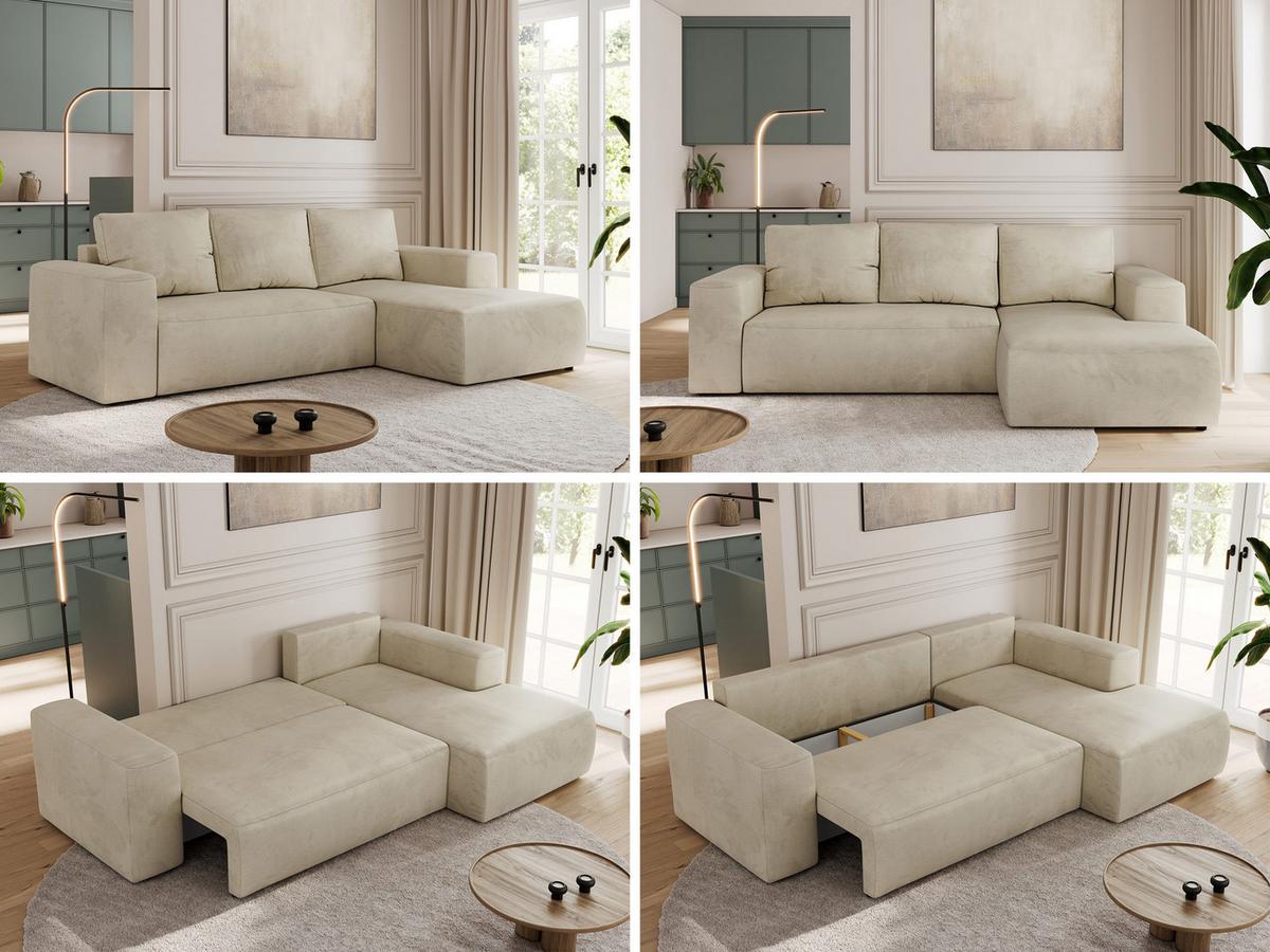 ECKSOFA TRENTINO L Beige Velvet - Rechts - Beige/Schwarz, Kunststoff/Textil (164/266cm) - MKS