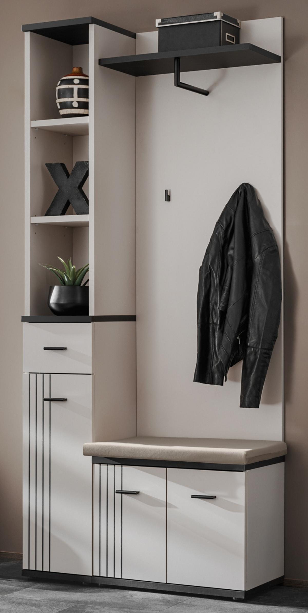 GARDEROBEN-SET 3-teilig Kaschmir, schwarz, Flurgarderobe 90 cm mit Stauraum - Kaschmir/Schwarz, Holzwerkstoff/Kunststoff (90/203/32cm) - Inn.Furn
