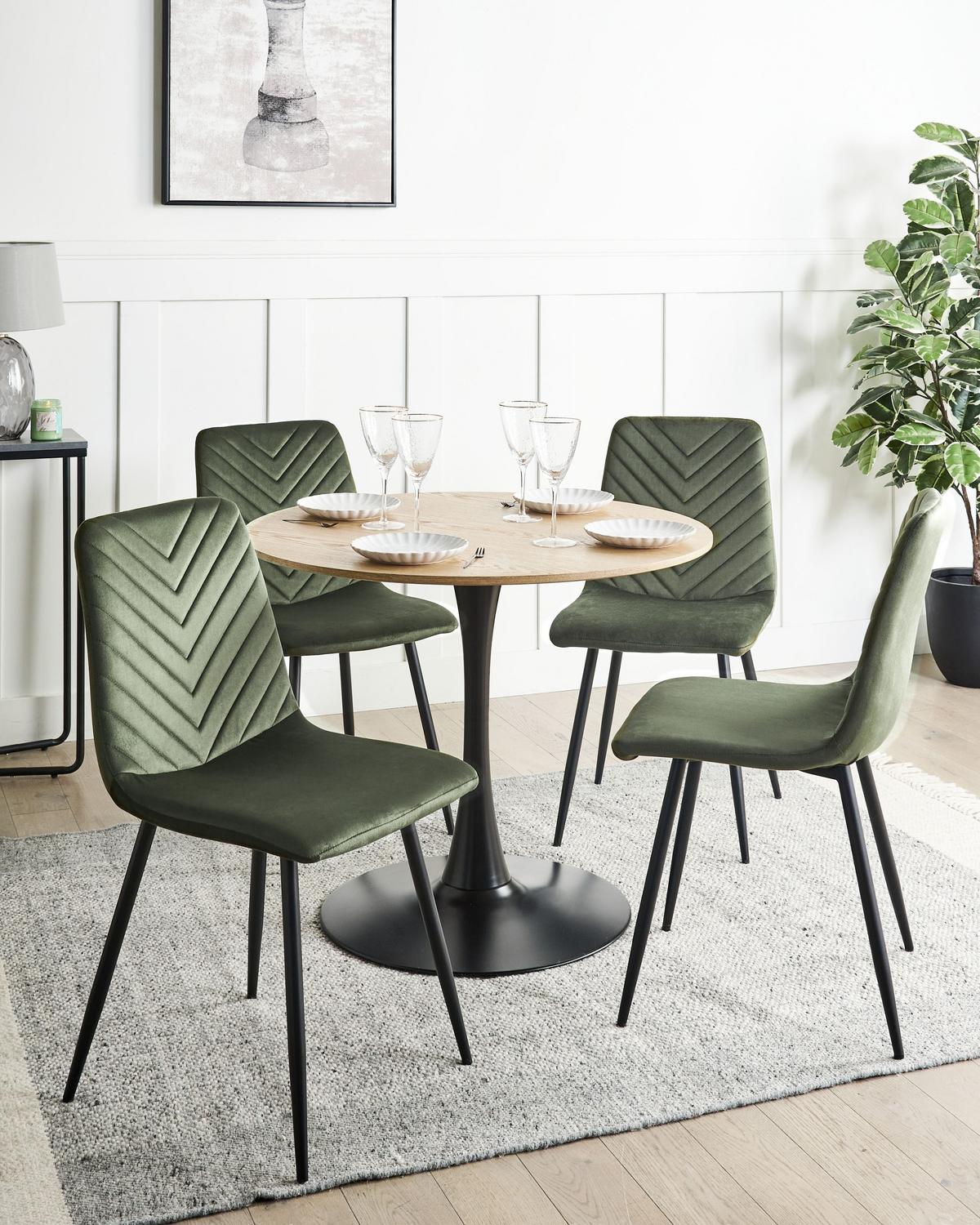 ESSZIMMERSTUHL 4er-Set Samtstoff Olivgrün Havre - Schwarz/Grün, Textil (45/88/62cm) - Beliani