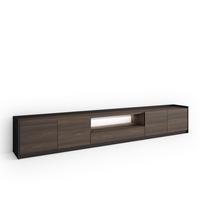LOWBOARD, Dunkler Eiche und Schwarz, 310/37/50cm, mit Led - Dunkelbraun, Holzwerkstoff (310/50/37cm) - Skraut Home