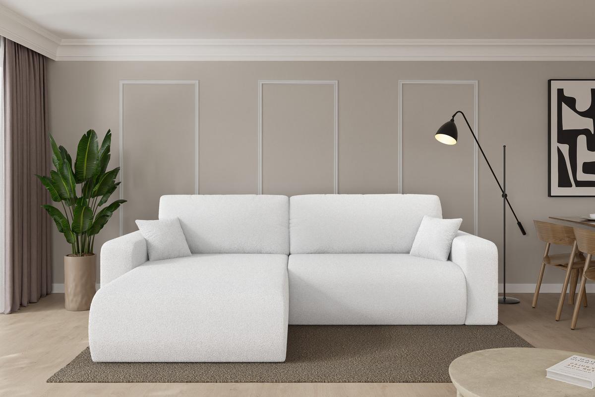 ECKSOFA mit Schlaffunktion Ottomane Links BERY-L 276x193x88 Weiß Bouclé - Schwarz/Weiß, Holzwerkstoff/Kunststoff (276/193cm) - ALTDECOR