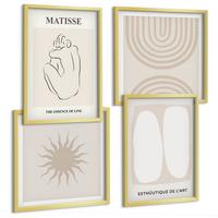BILDER SET 4er Set - 50x50 cm & 40x60 cm Goldrahmen - Stilvolle minimalistische Linien - Goldfarben, Kunststoff (50/50cm) - TULUP