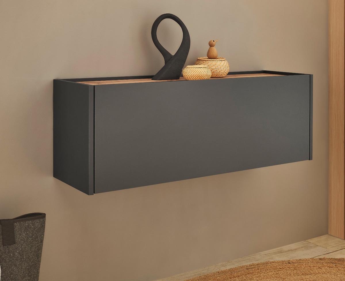 HÄNGESCHRANK grau matt, Eiche Wotan 100 cm, Schuhschrank hängend - Eiche Wotan/Grau, Holzwerkstoff/Metall (100/35/30cm) - Furn.Design