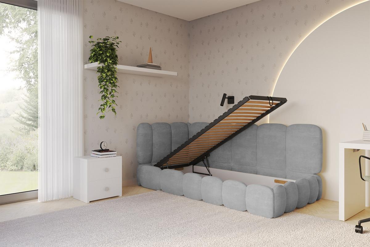 EINZELLBETT Jugendbett mit Bettkasten, Rechts - AVRY 80x200 Grau - Silberfarben, Holzwerkstoff/Textil (80/200cm) - ALTDECOR