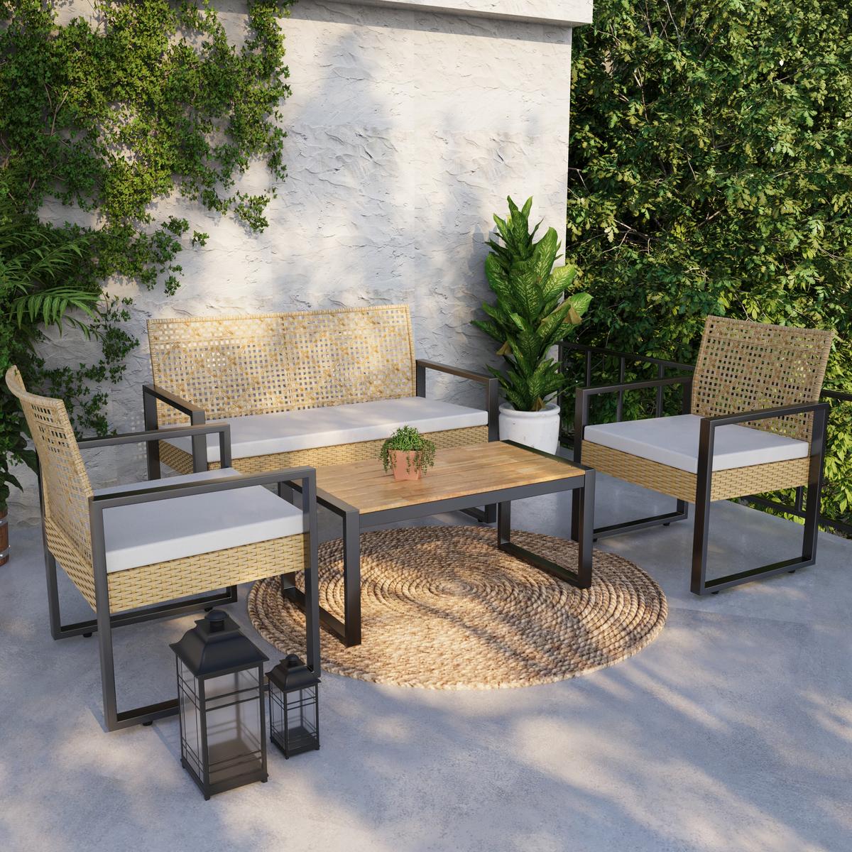 LOUNGE-SET 4 TLG. Calciano - Beige/Braun, Kunststoff/Metall - casa.pro