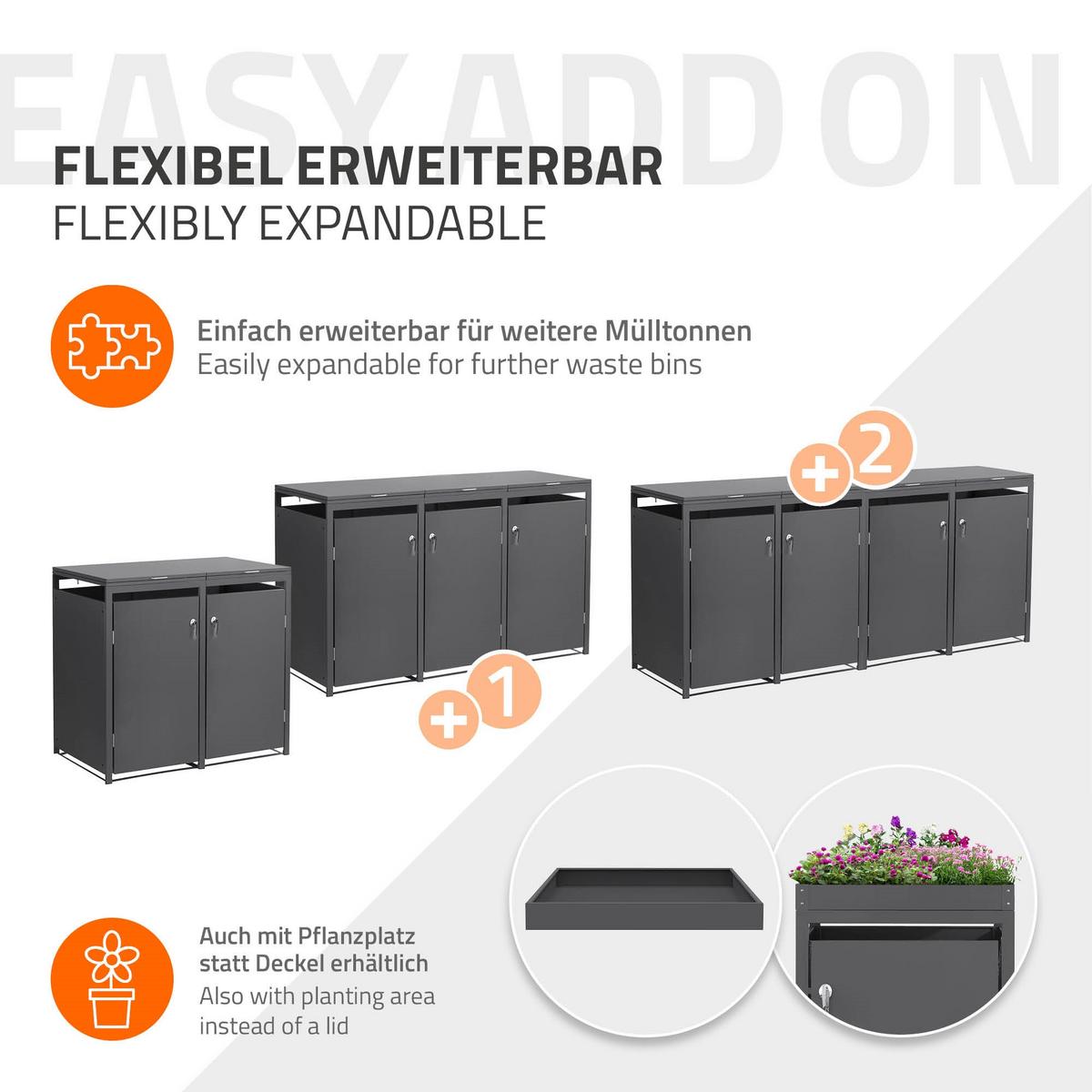 MÜLLTONNENBOX 4er Anthrazit - Anthrazit, Metall (264/120/80cm) - ML-DESIGN