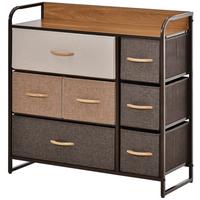 KOMMODE Leinenstoff Stahl Bunt - Multicolor/Naturfarben, Holz/Textil (29/78.5/80cm) - HOMCOM