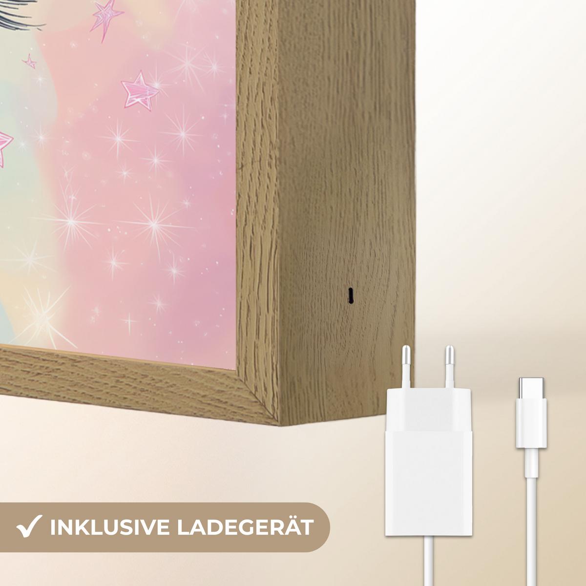 NACHTTISCHLAMPE MIT AKKU Einhorn - Glitzer - Regenbogen - Pastell 60x90 cm - Hellrosa, Holzwerkstoff (8/60/90cm) - OnlyWow
