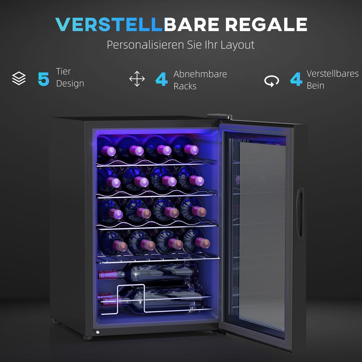 WEINKÜHLSCHRANK Metall Hartglas Schwarz - Schwarz, Metall (45/64/43cm) - HOMCOM