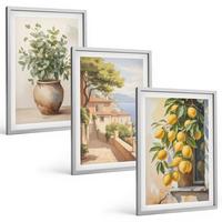 BILDER SET 3er Set - 40x60 cm Silberner Rahmen - Blumen in einer Vase, ein Meer aus Zitronen - Silberfarben, Kunststoff (40/60cm) - TULUP