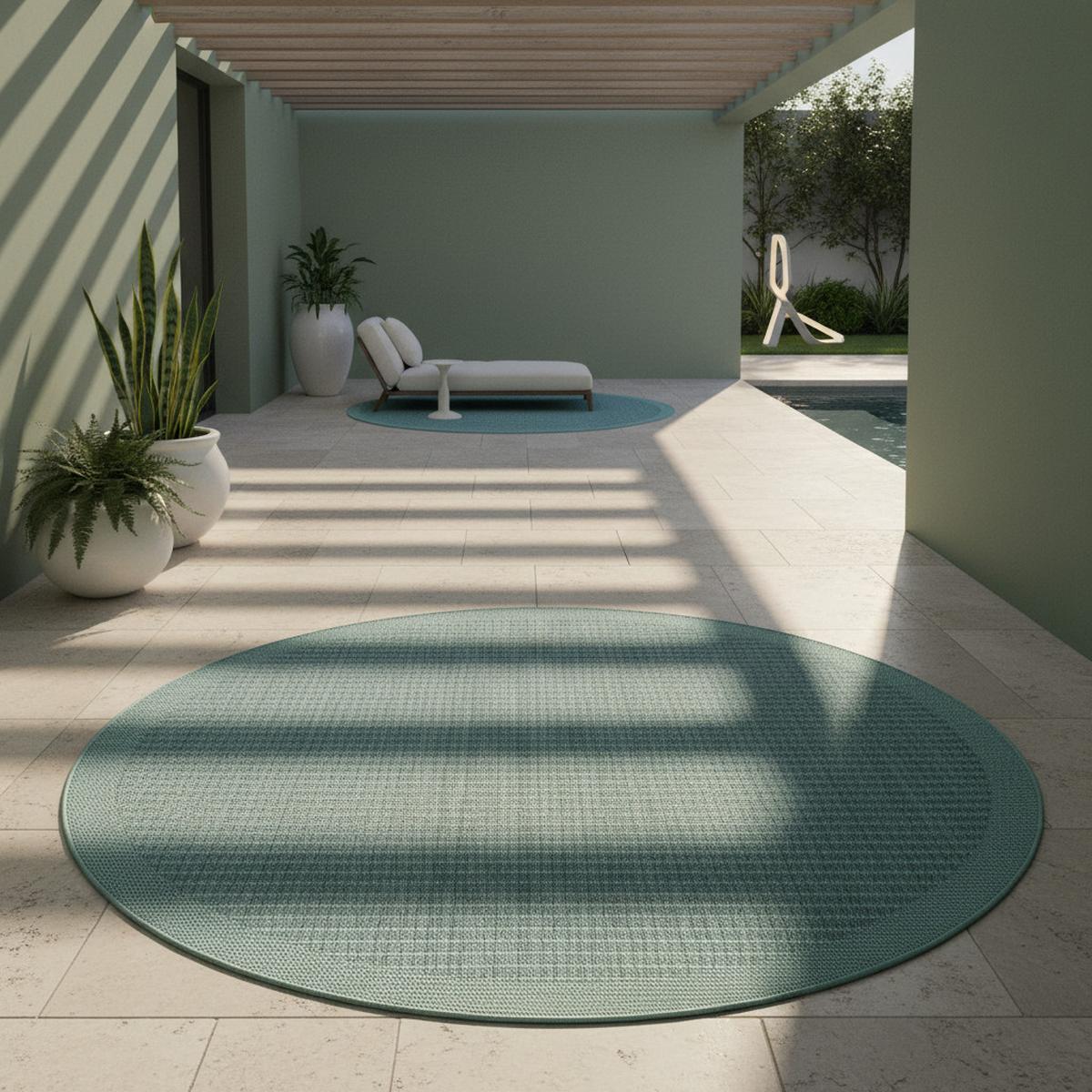 TEPPICH Outdoor DAFNE in Blau, einfarbig, Ø 120 cm - Blau, Textil (120/120cm) - KADIMA DESIGN