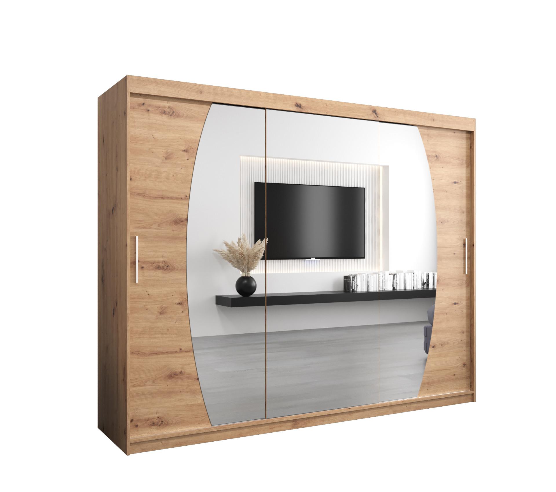 SCHWEBETÜRENSCHRANK 200/250/62 3-türig - Silberfarben/Eiche Artisan, Holz/Kunststoff (250/200/62cm) - MÖBEL KRYSPOL