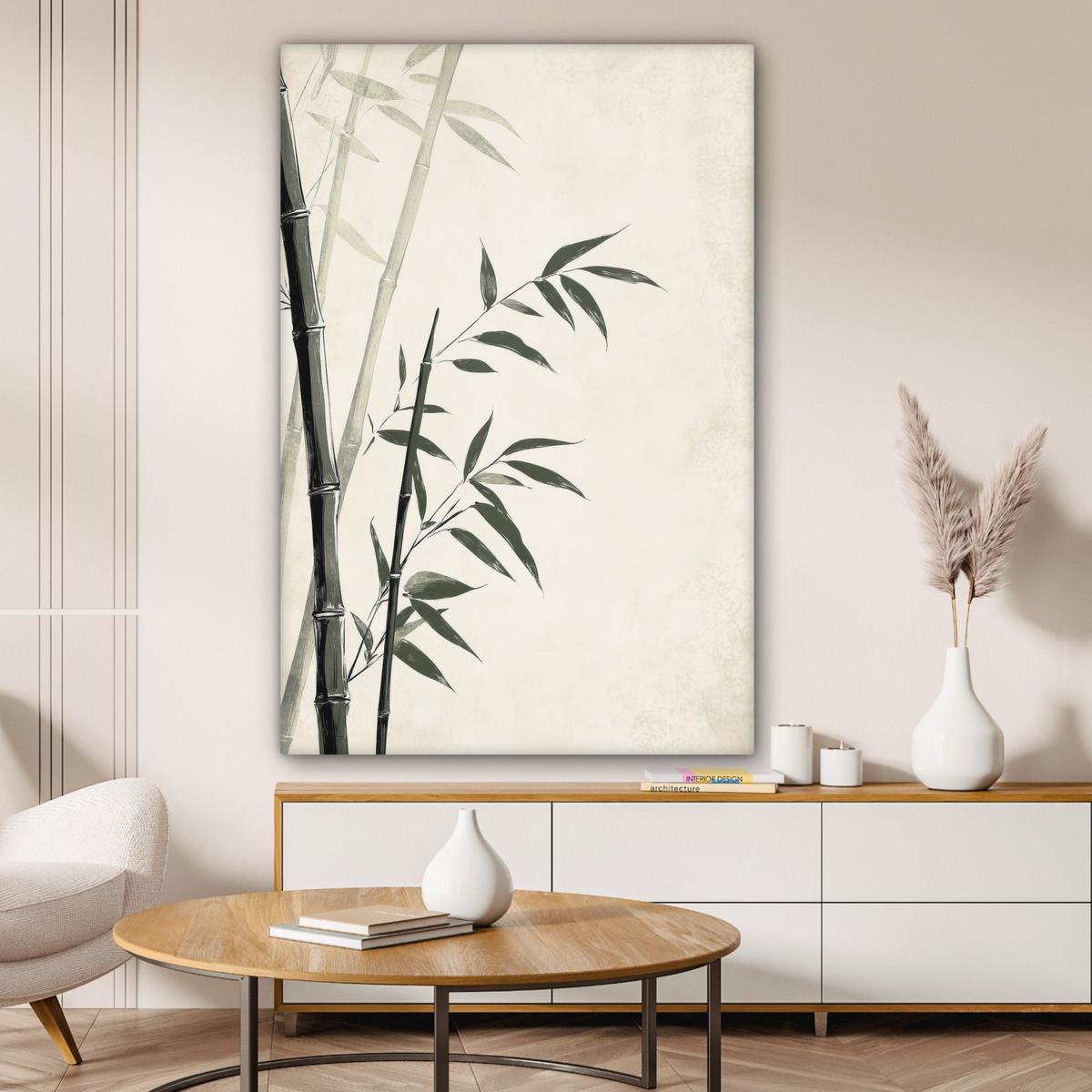 LEINWANDBILD Japandi - Bambus - Beige Deko XXL 80x120 cm - Eukalyptusholzfarben, Textil (80/120cm) - MuchoWow
