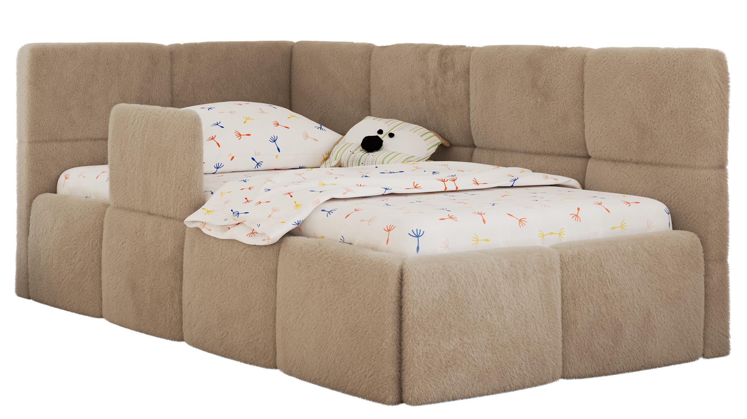 POLSTERBETT ARVO ALTA 90/200 - Beige Plüsch - Multitaschenfederkernmatratze - Links - Beige, Textil (90/200cm) - MKS