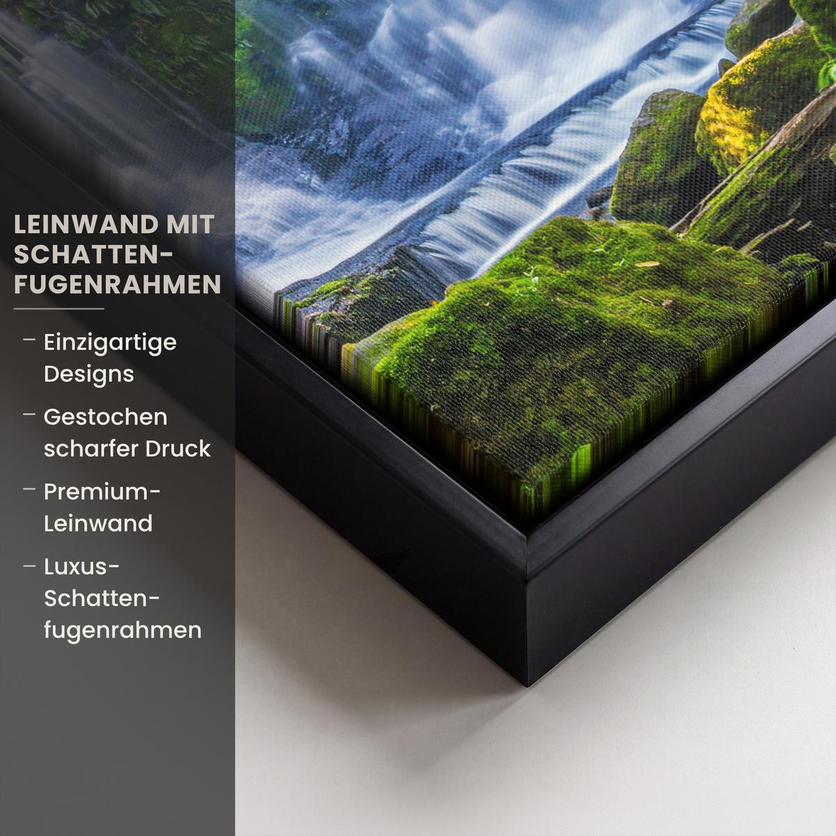 LEINWAND Bilder mit Rahmen - Dschungel - Wasserfall - Australien - Pflanzen - Natur - 20x30 - Dunkelgrün, Textil (20/30cm) - MuchoWow