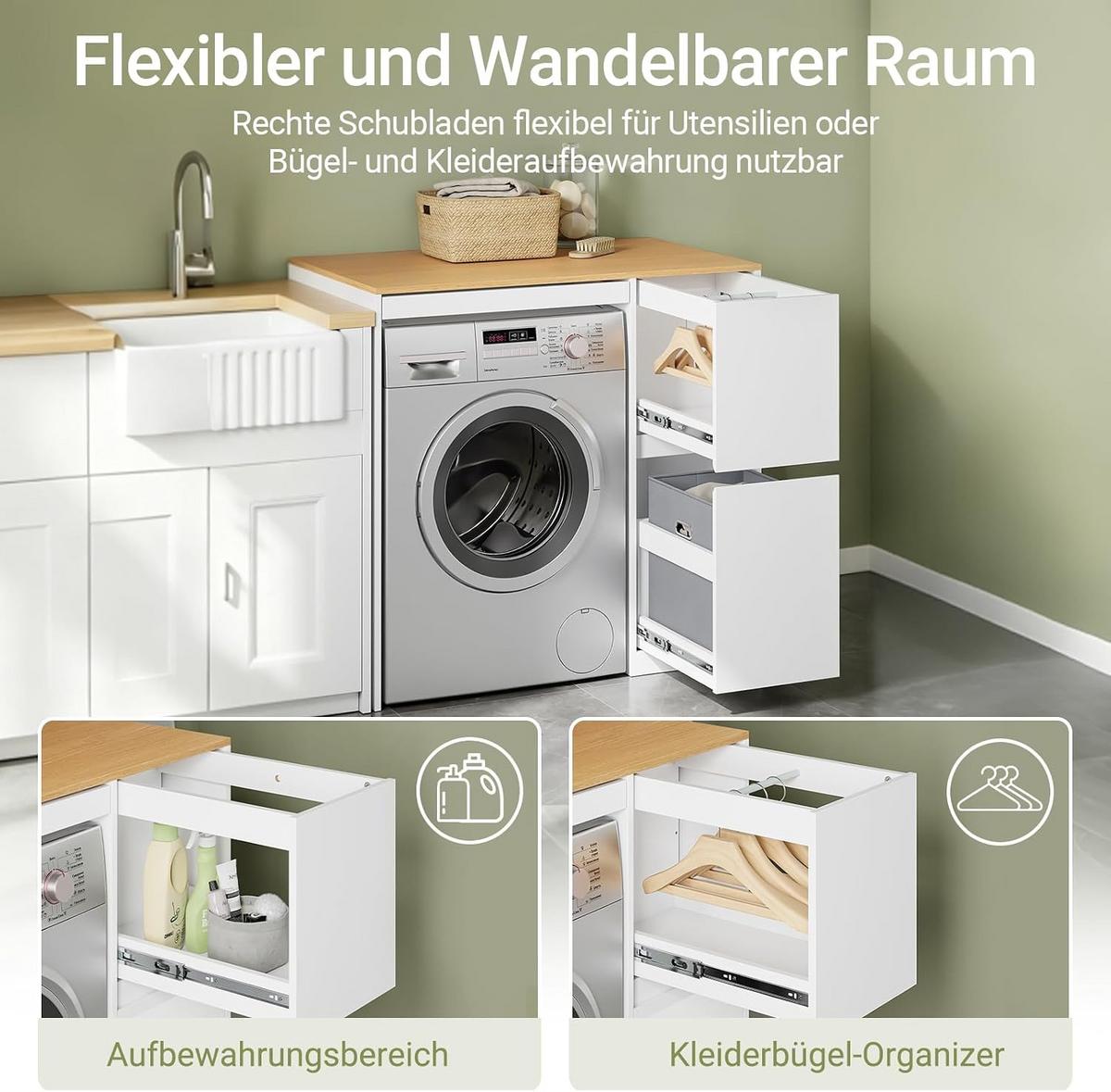 WASCHMASCHINENSCHRANK mit Wäschekorb Weiß 100x60x95 cm - Weiß, Holzwerkstoff (100/95/60cm) - SoBuy