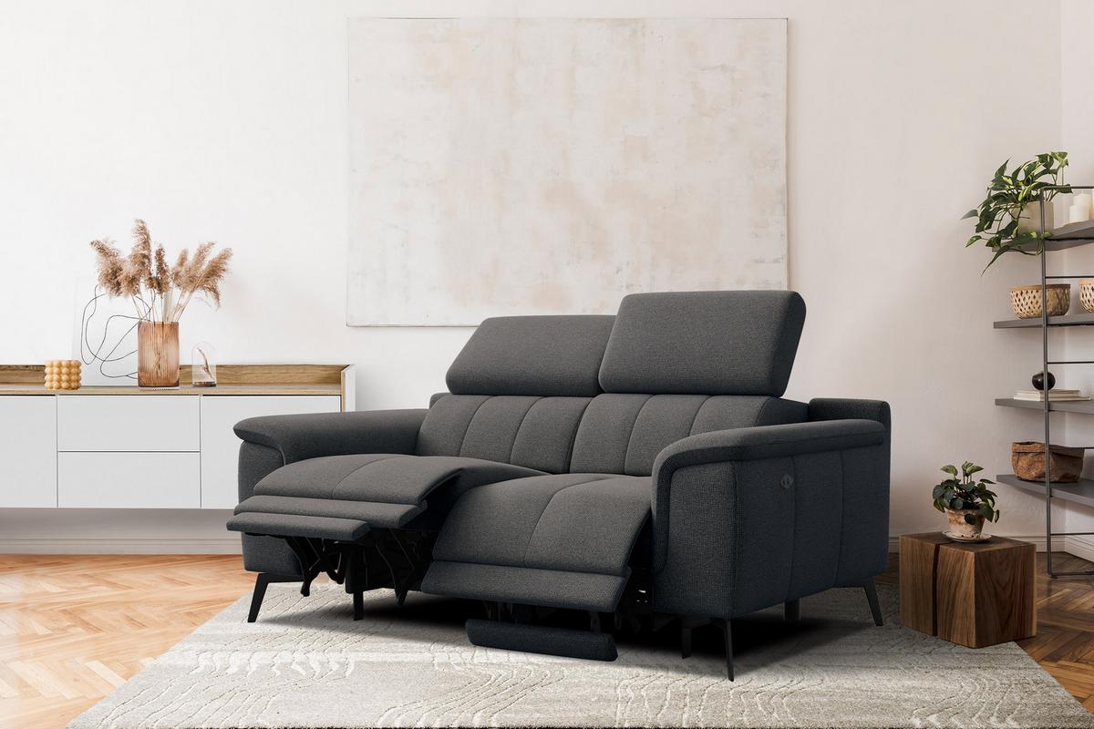 RELAXSOFA FIERO 2-Sitzer mit 2 Relaxfunktionen, dunkelgrau - Dunkelgrau/Schwarz, Holzwerkstoff/Textil (170/82/103cm) - Wozimo