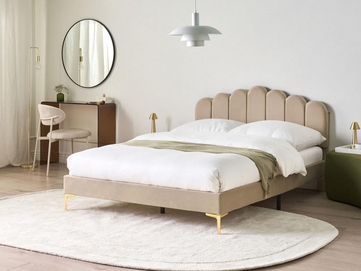 BETT mit Lattenrost 140/200 Samtstoff Taupe Sauvian - Taupe, Textil (140/200cm) - Beliani